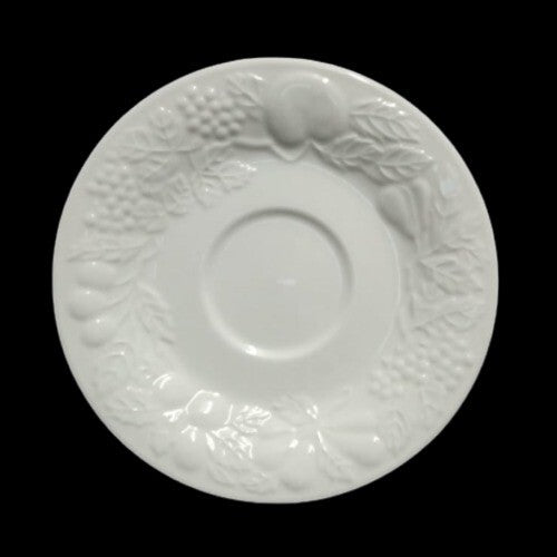 Gibson Designs FRUIT 2-Saucers 6 5/8"D Embossed Fruit All White Apple Pear Grape