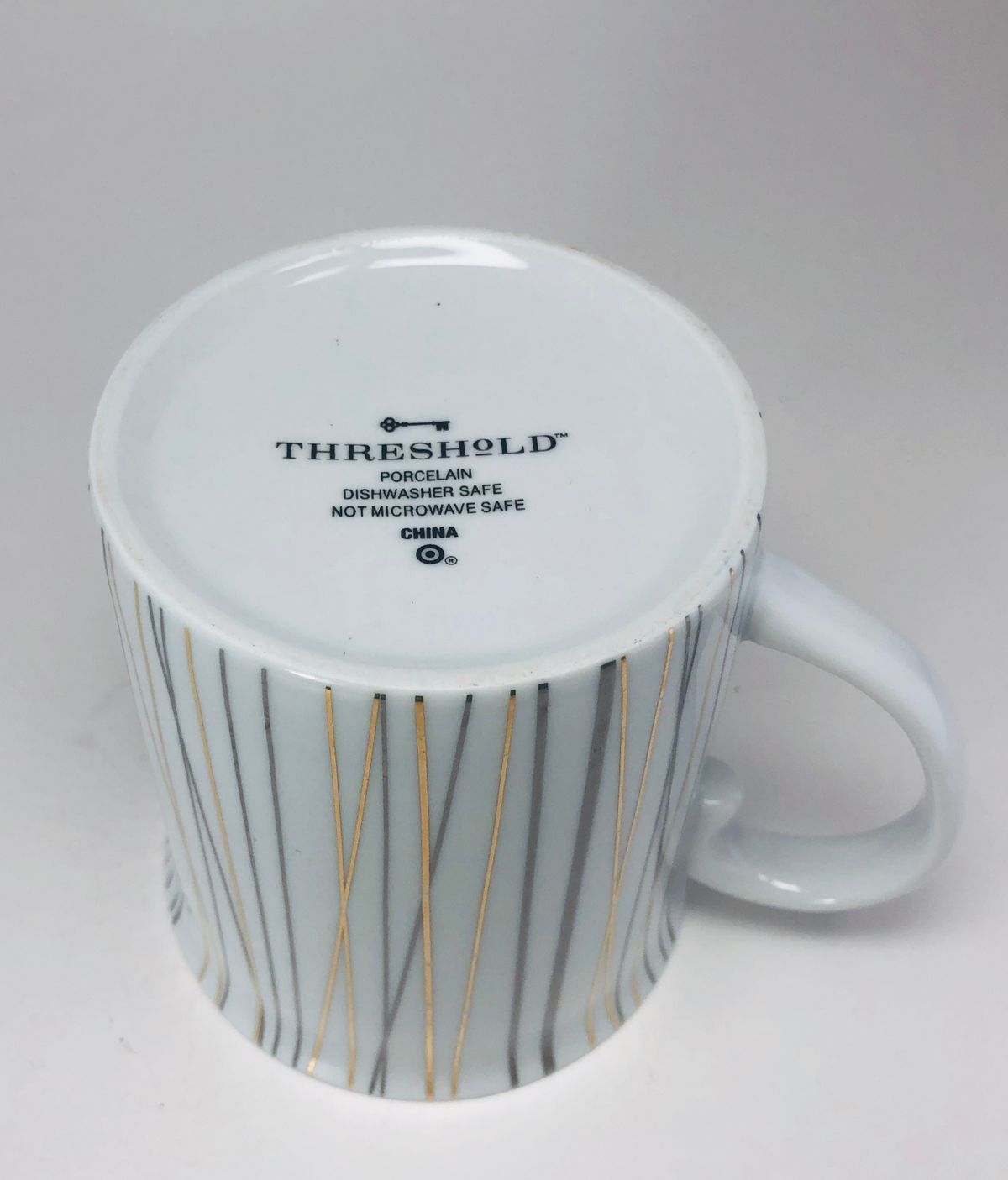 Threshold White Porcelain Mug 13 oz Gold Silver Stripe Coffee Tea Cup Target