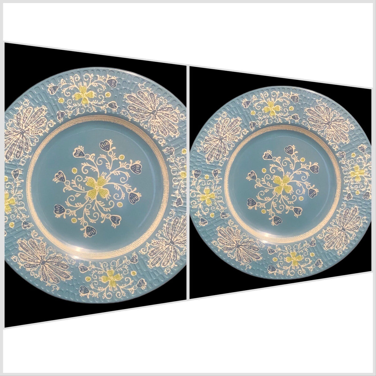 THRESHOLD MELAMINE 8-Salad Plates Yellow Orange Blue Floral & Paisley Textured