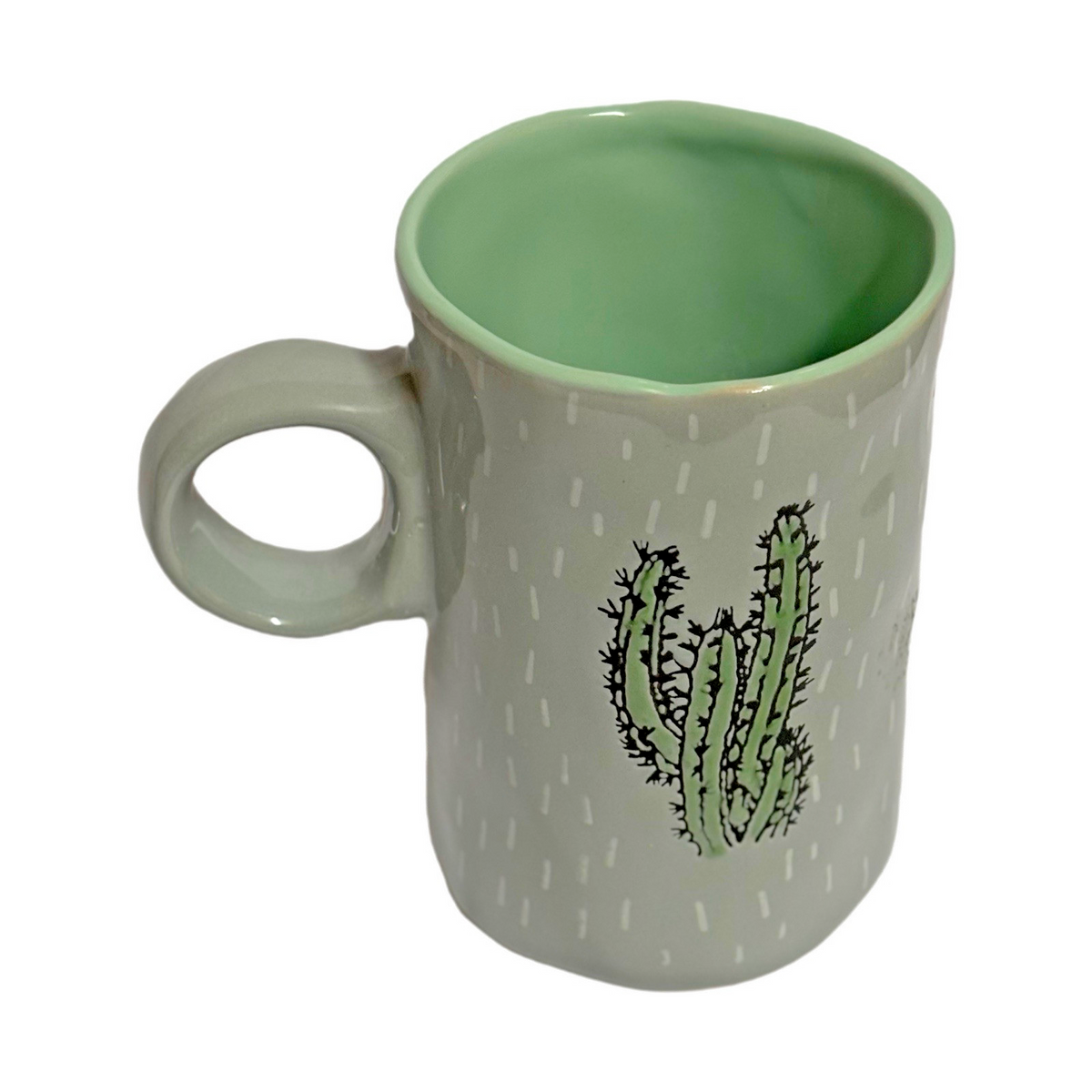 I LOVE IT 2-CACTUS Mugs Green Grey Tea Latte Cup Embossed Prickly Desert Cactus