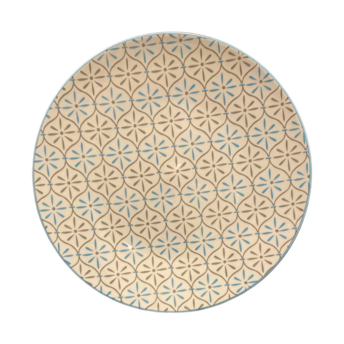 Better Homes & Gardens PIERS GRAY Ceramic Dinner Plates Geometric Teal Trim