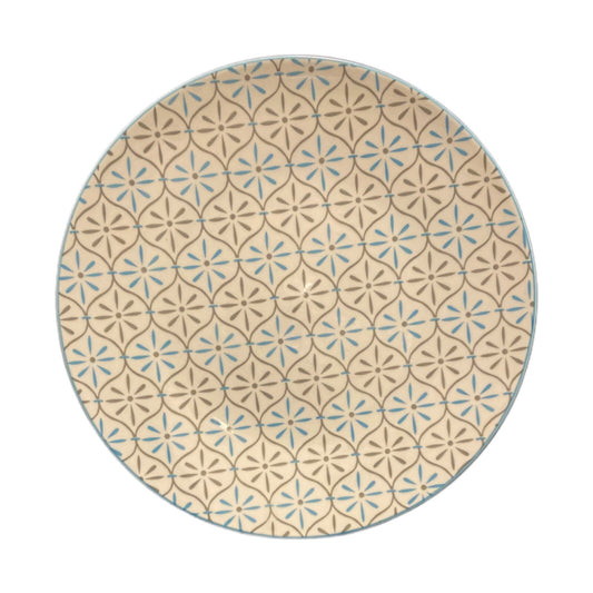 Better Homes & Gardens PIERS GRAY Ceramic Dinner Plates Geometric Teal Trim