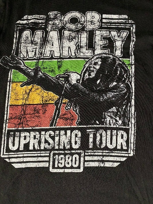 Bob Marley Uprising 1980 Tour Old Navy T-shirt Repro Distressed Black SM.