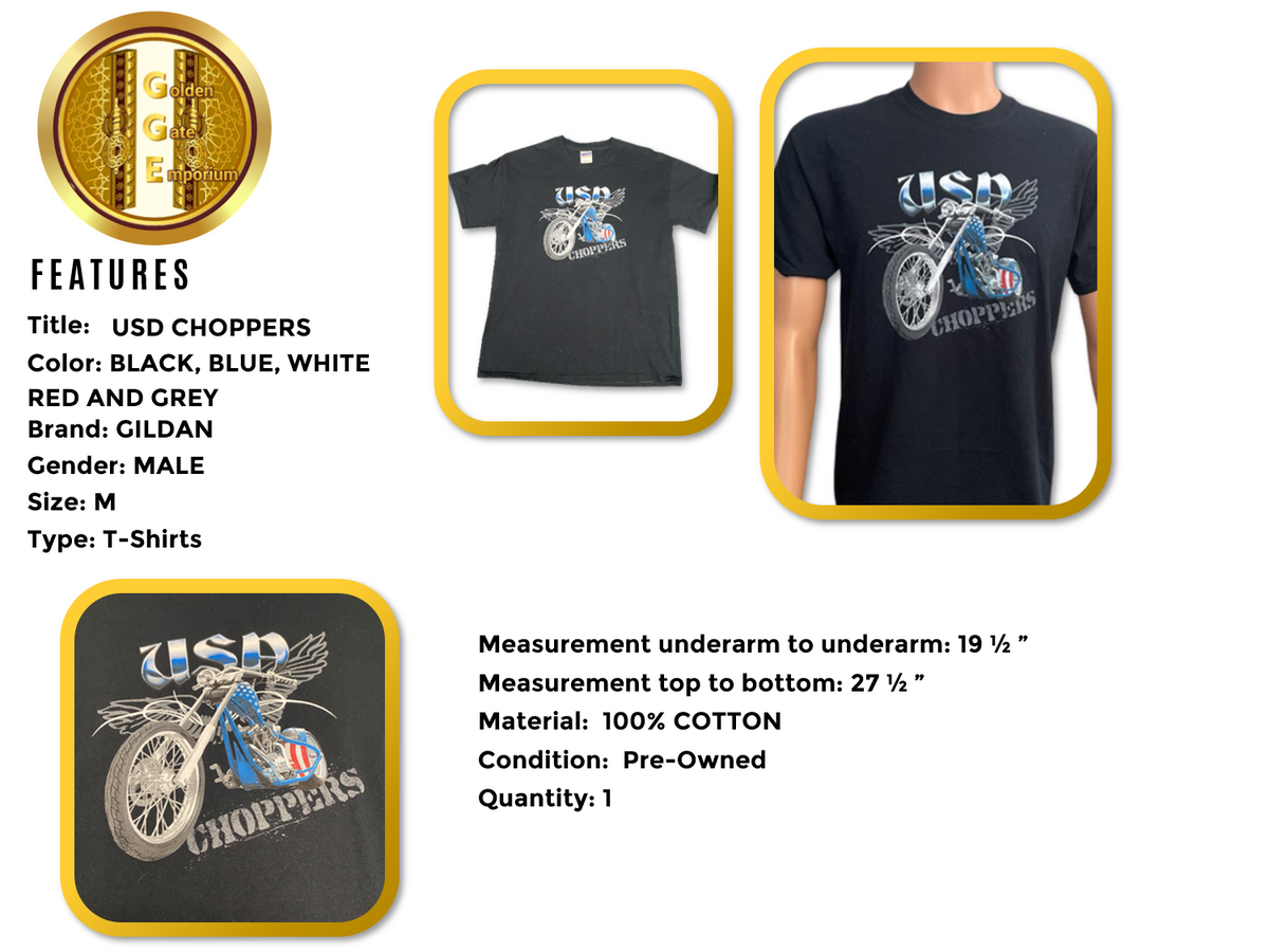 USA Choppers By Gildan T-Shirt Medium Black Short Sleeves Men Crew Neck Cotton