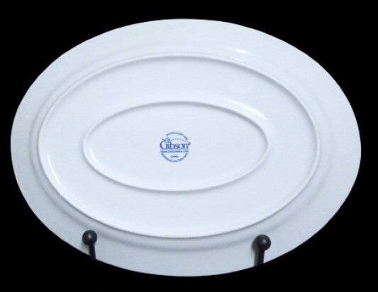 Gibson REGALIA  Oval Serving Platter 13" D White Embossed Dots Ceramic Dish