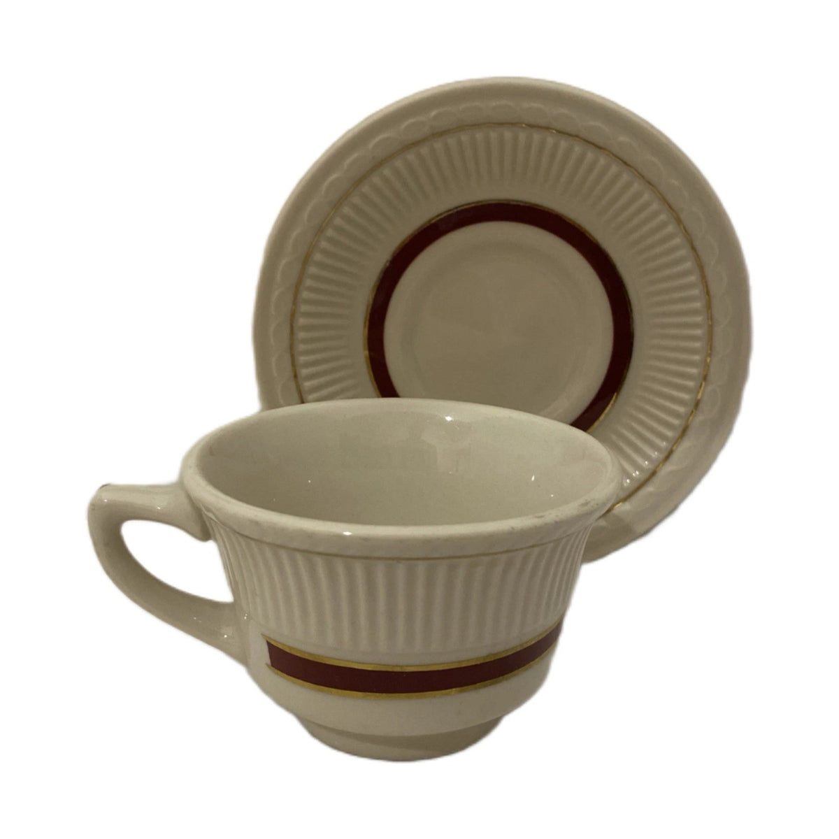 Shenango China Cups & Saucers 4-Laurel Red Gold Embossed USA Restaurant Ware