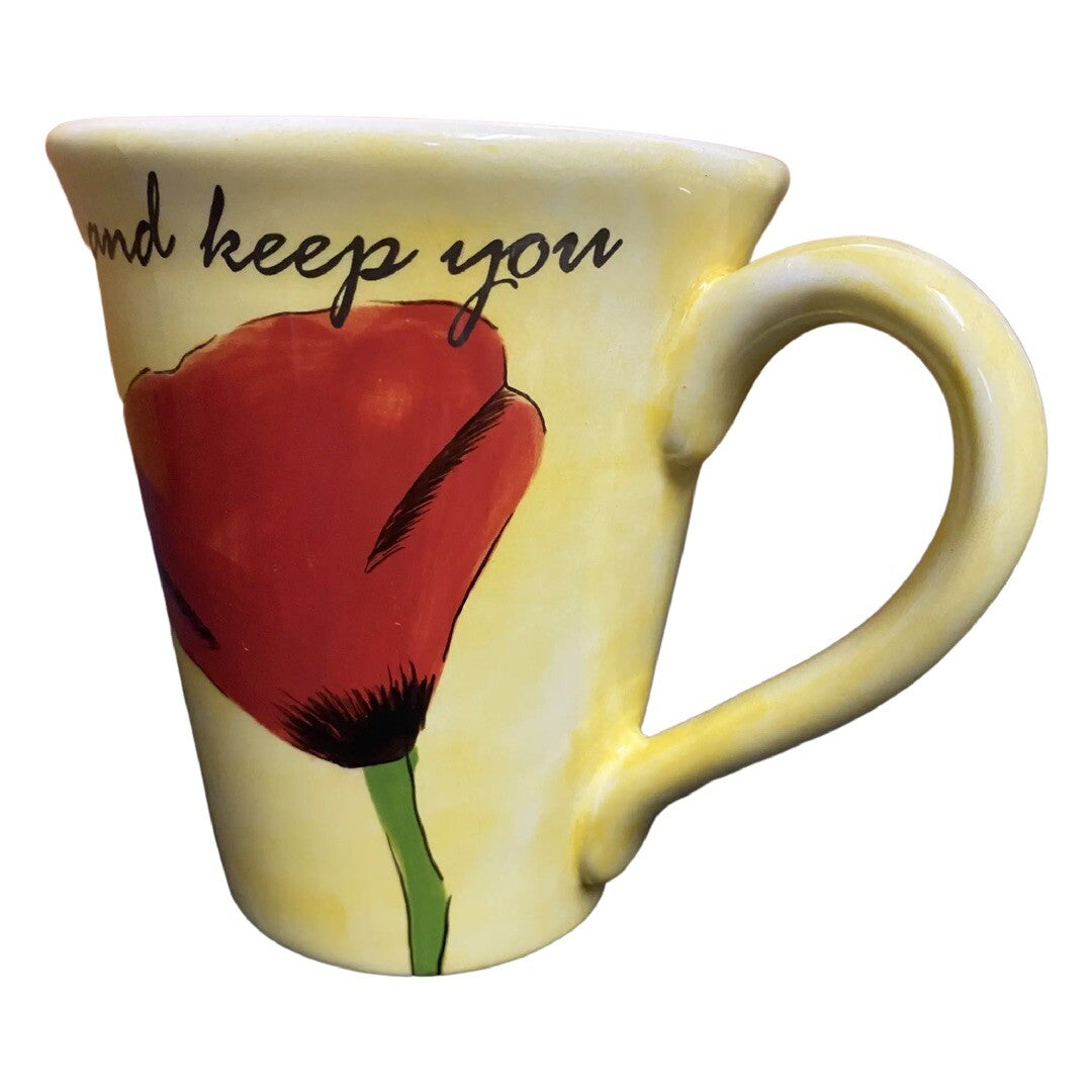 VIMI DESIGNS FLORAL Ceramic Yellow Coffee Mug MAY THE LORD BLESS YOU & KEEP YOU