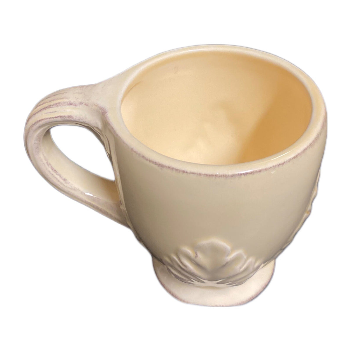 Enesco COUNTRY GATE Mug Yellow Embossed Leaves Footed Cup Coffee Tea Ceramic