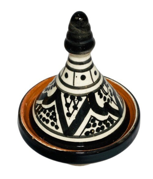 Handmade Moroccan Ceramic Mini Tagine Spice Olive Condiment Dish 3 5/8” Black