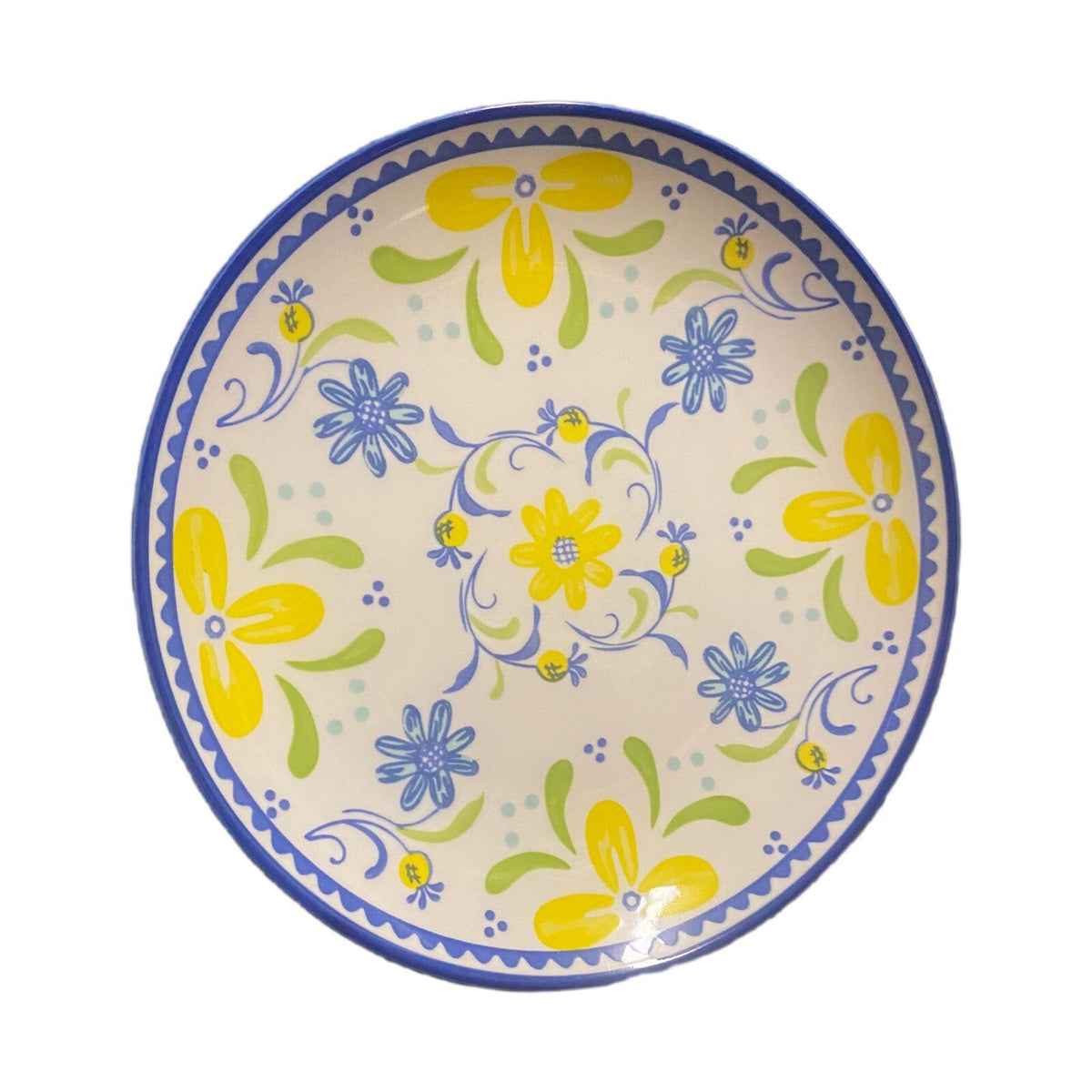 BAUM Tuscany 4-Salad Plates Blue Yellow Floral Ceramic Dessert Dish 8"D