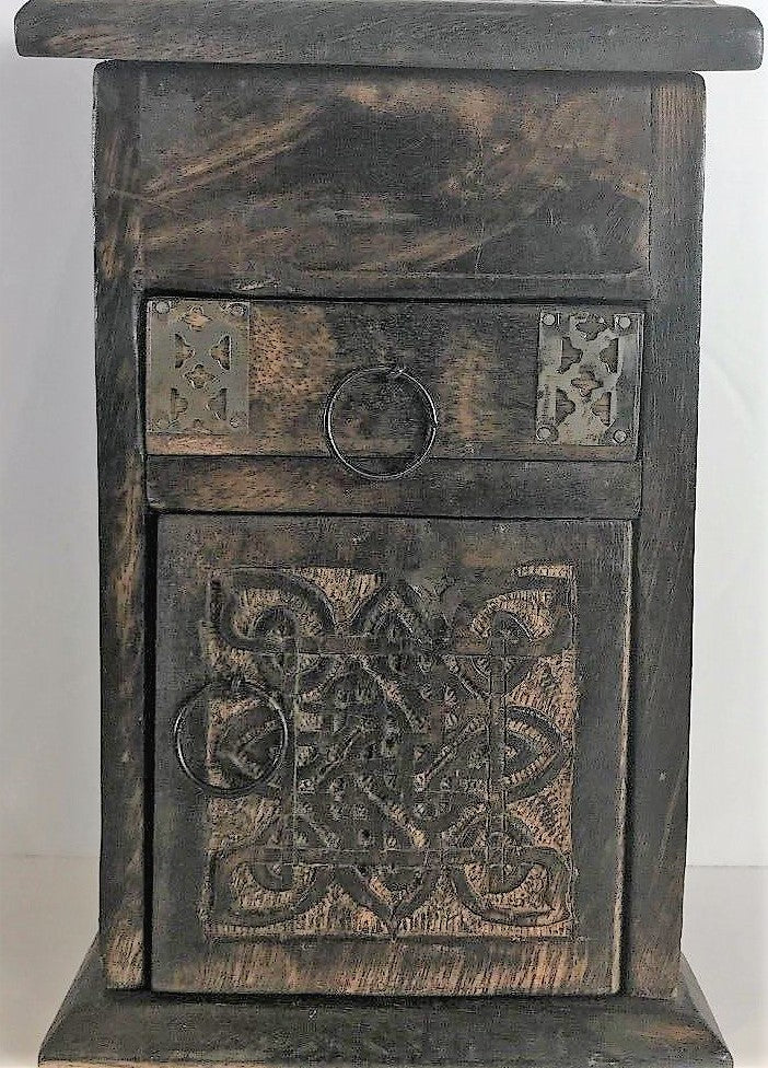 Vintage Look Mango Wood Jewelry Box Organizer Hand-Carved Treasure Chest 8.5" H