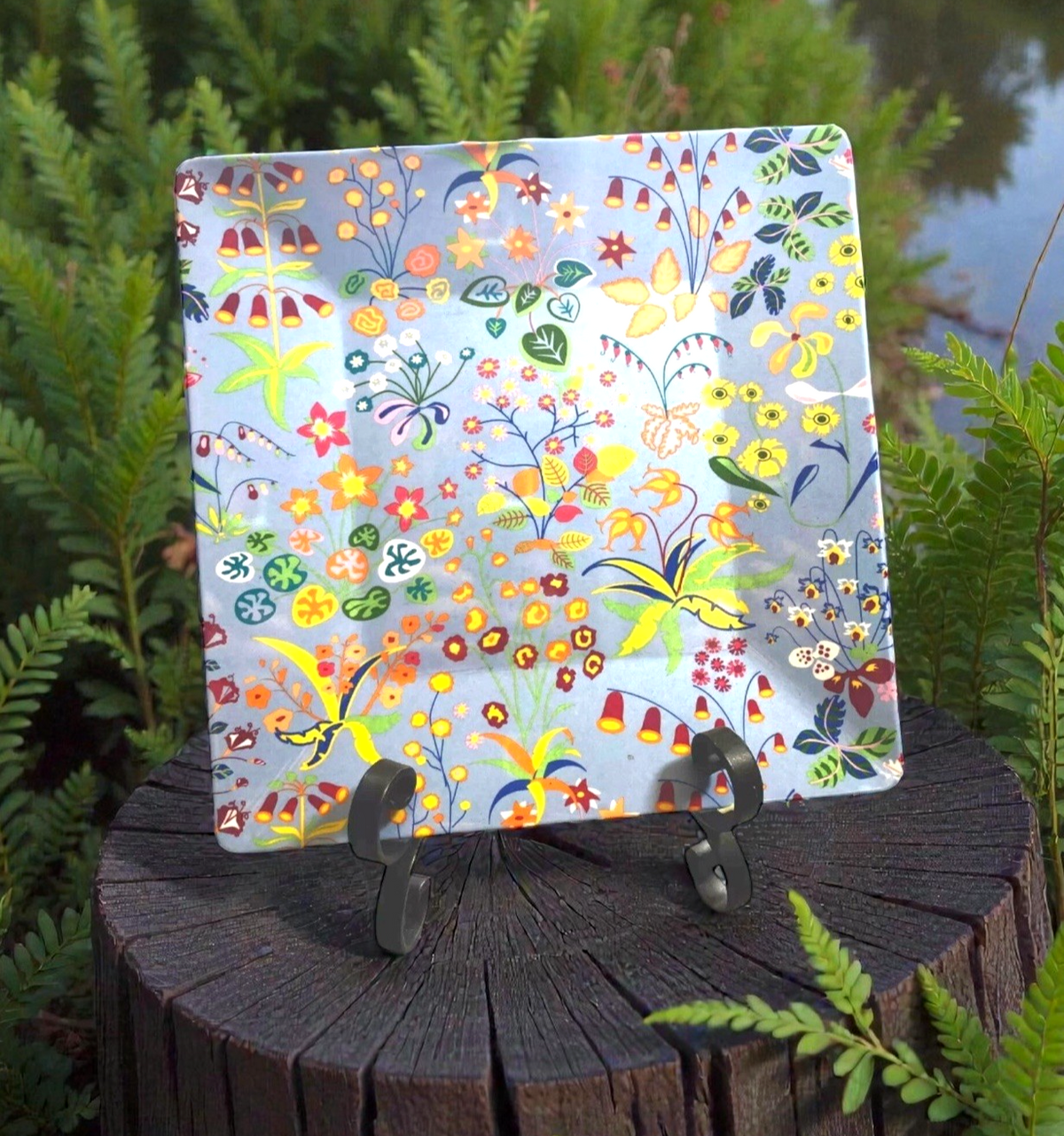 Cynthia Rowley Square Dinner Plates Set 5 Ilene Rosenzweig Blue Floral Melamine