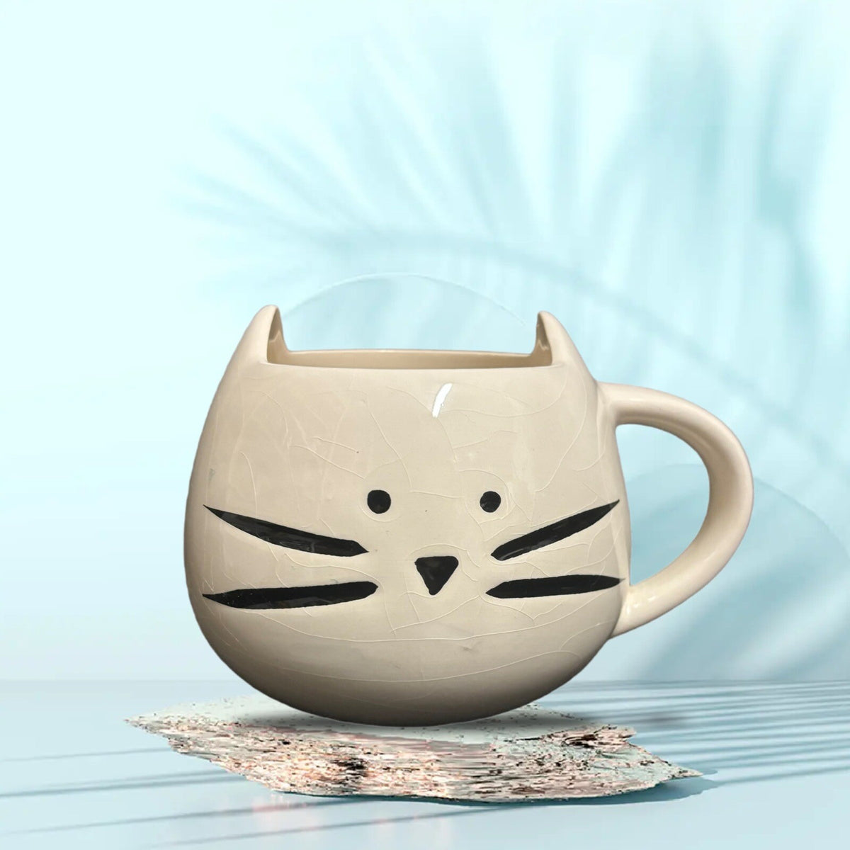 Cat Face Mug Black &  White Kitty With Ears Ceramic Coffee Tea Cup