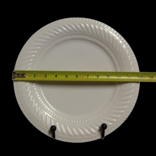 Gibson Designs IMPERIAL BRAID Chop Plate 12" D White Rope Dots Embossed Platter
