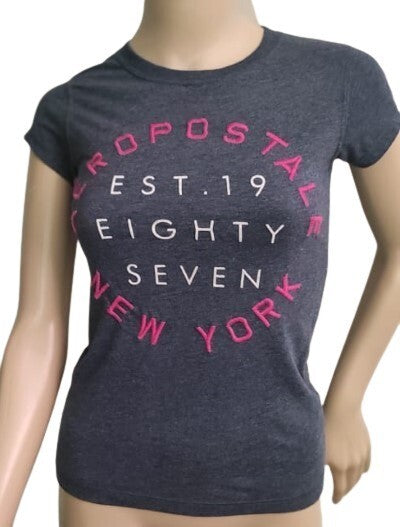 Aeropostal NY T-Shirt Girls Gray  Sz. 12 Cotton Short Sleeves New York Top