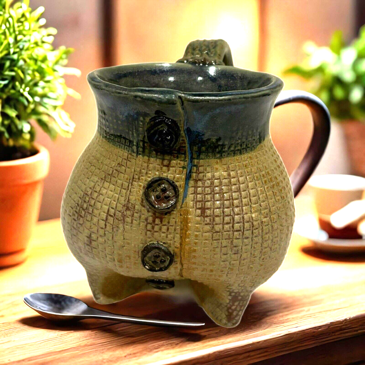 Christine Winokur Signed Handmade Belly Mug Stoneware Rustic Pottery Coffee Cup