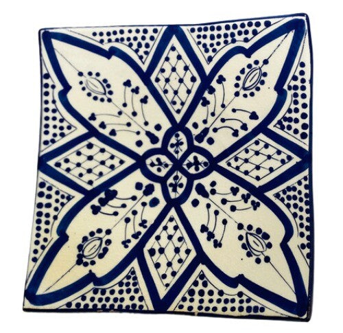 Handmade Moroccan Blue Pottery 4-Plates 6.5” D Square Salad Bread Appetizer Dish