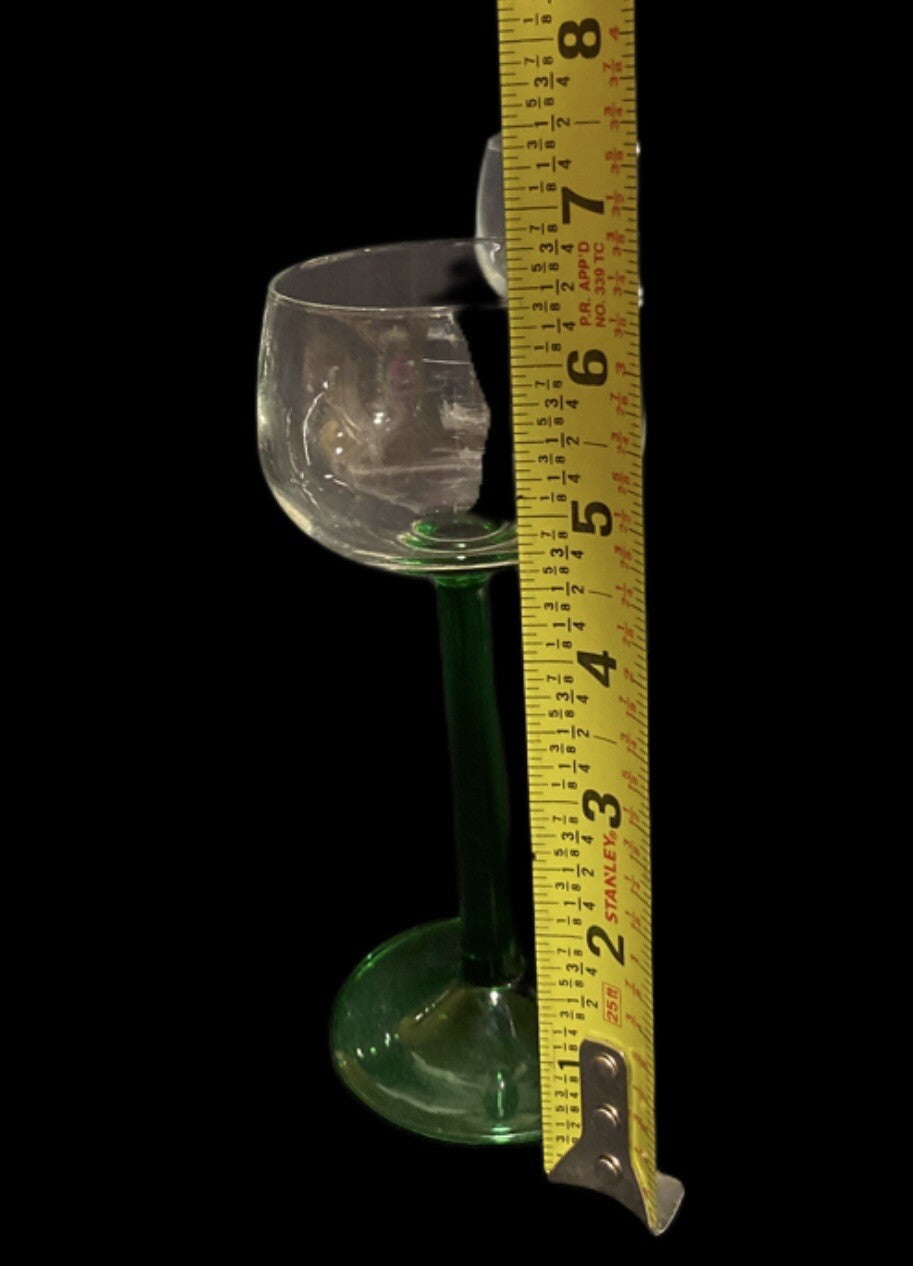Cristal D'Arques-Durand 6 Green Emerald Stem Cordial Glasses Pedestal Glassware