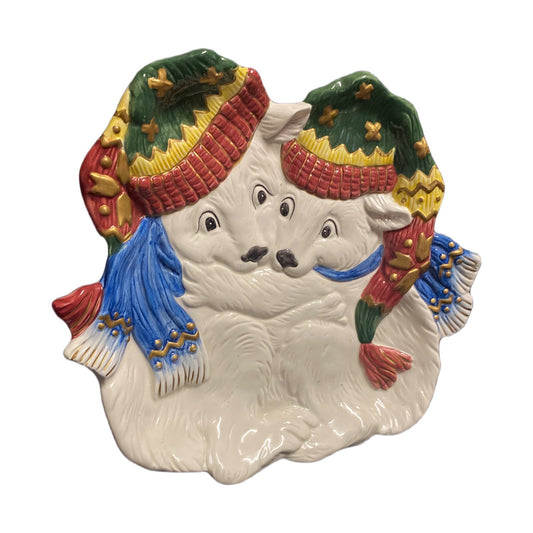 Fitz and Floyd Christmas Polar Bears Candy Canape Holiday Decorative Winter Dish