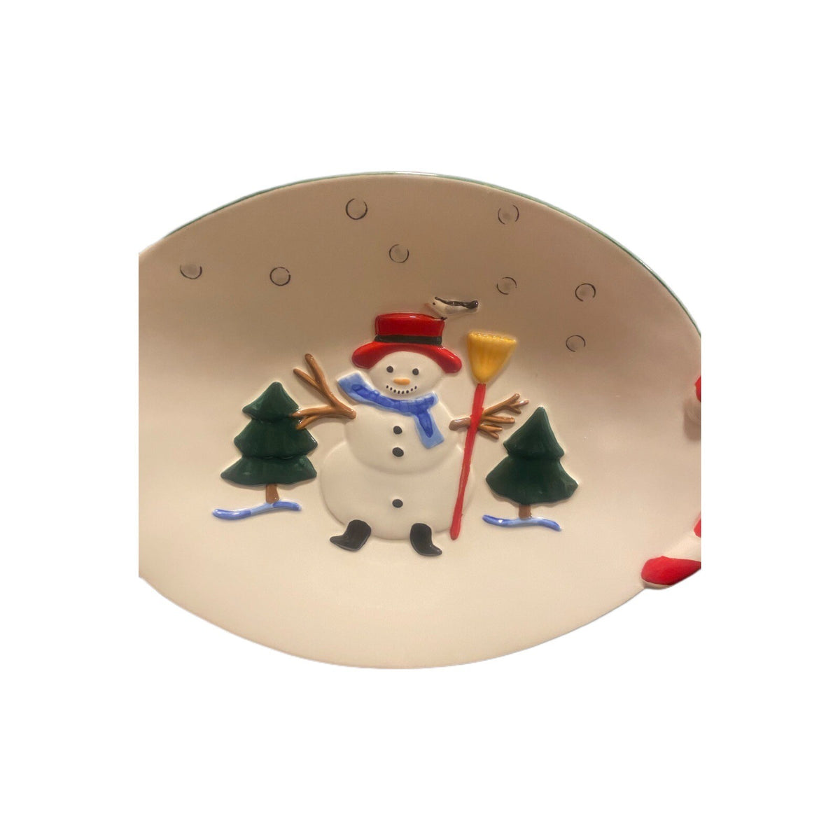 Vintage Pfaltzgraff Oval Platter Mexico Winter Ceramic Tray Candy Cane Snowman