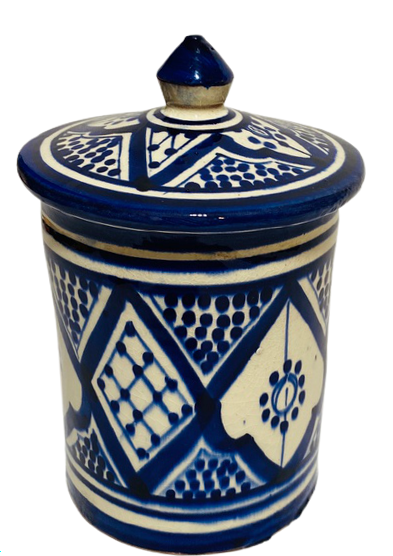 Handmade Moroccan Blue Ceramic Jar 24oz Kechla Fassi Sugar Coffee Canister Decor