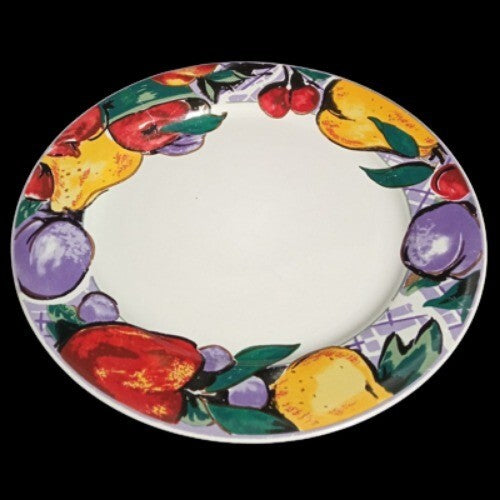 Gibson Designs CORNUCOPIA FRUIT 4-Dinner Plates 10 5/8” D Apple Pear Cherry Plum