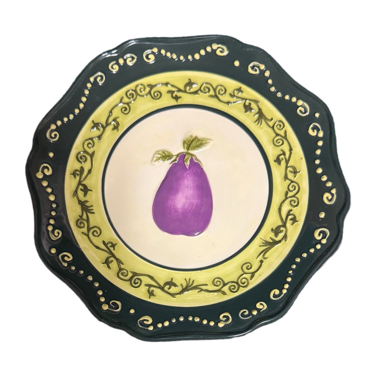 Set Of  4 Market Embossed Vegetable Plates 8”D Tomato Eggplant Artichoke Kitchen
