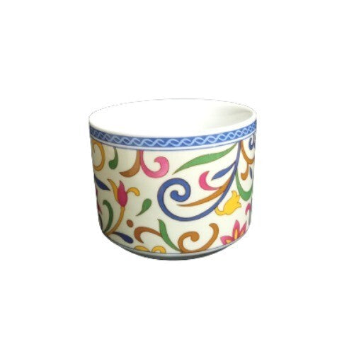 Gibson Designs LYON 6-Cups Coffee Tea Blue Band Multicolor Scrolls Flowers 8 Oz