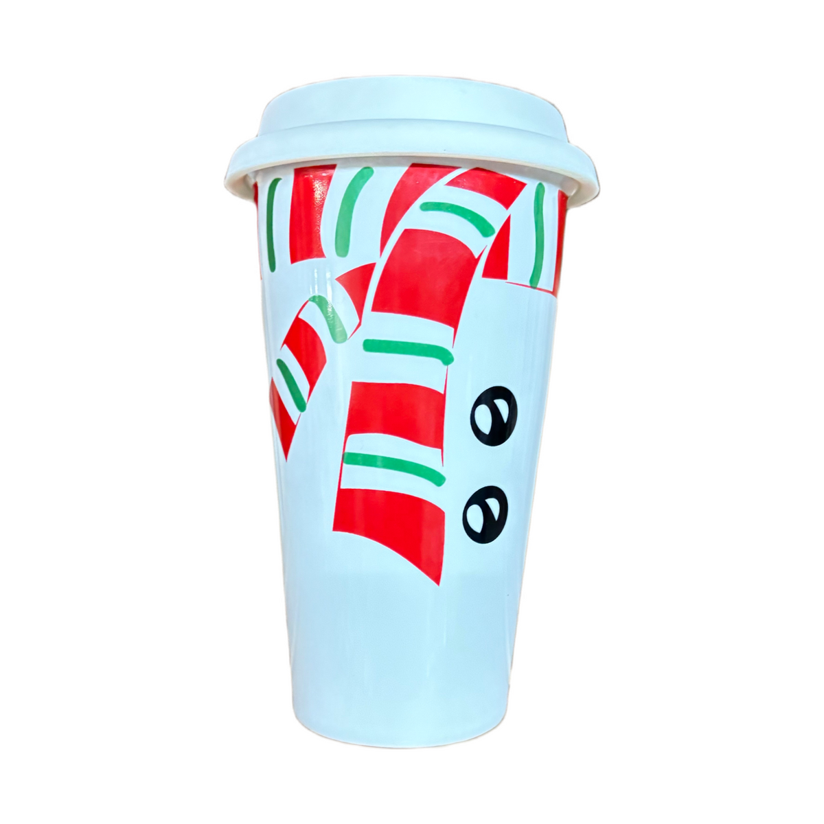 Christmas Latte Mug Ceramic Lidded Thermal White Tumbler Travel Winter Tall Cup