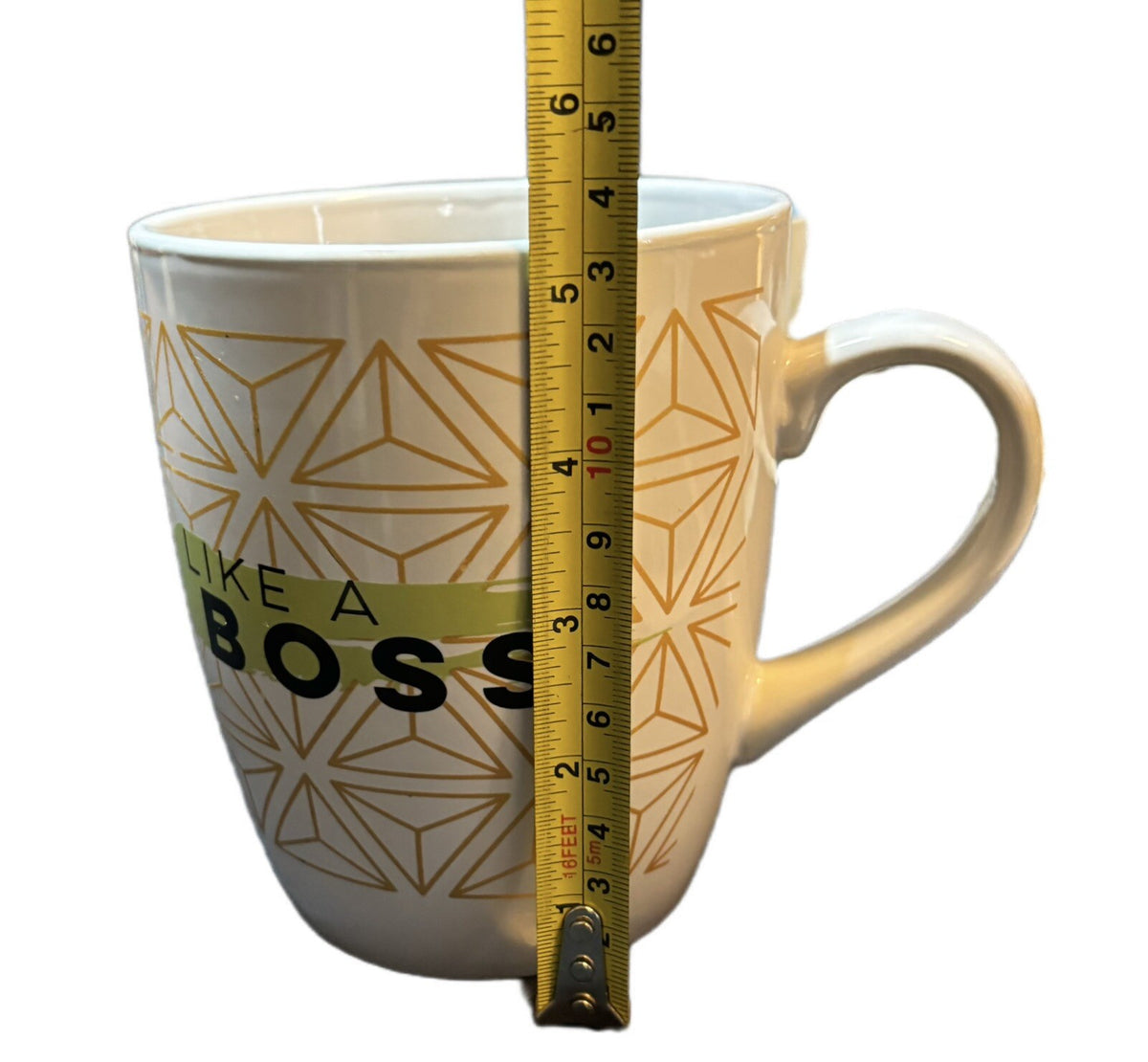 LIKE A BOSS Mug Coffee Tea Ceramic Cup White Gold Green Black Geometric 24oz