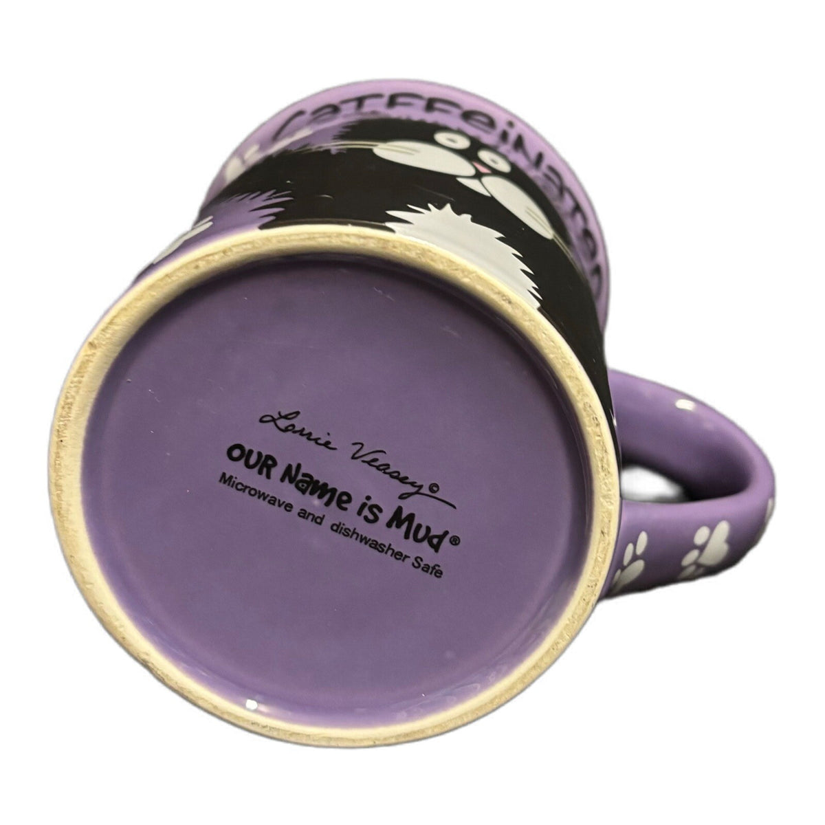 Lorrie Veasey Mug Cat Our Name Is Mud  16 Oz Kitty Coffee Tea Cup DECATFFEINATED