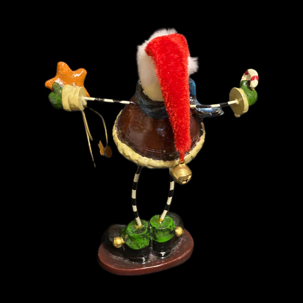 Christmas Snowman Stand Santa Hat With Bell Metal Wire Holding Stars Candy Cane