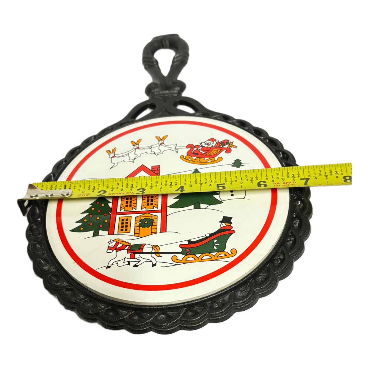 Vintage Wrought Iron 2-TRIVET Ceramic Tile Christmas Holiday Wall Hanging Cast