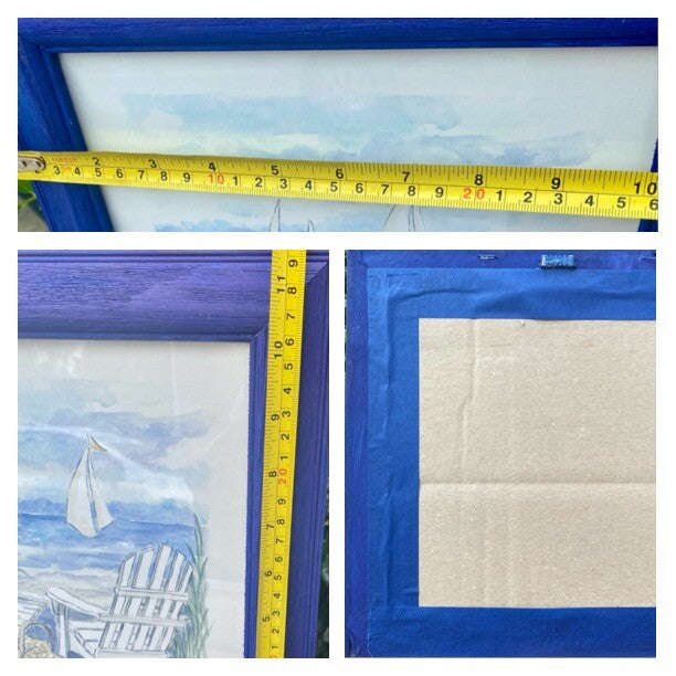 Vintage Set of 4 Charlene Winterle Olson Coastal Beach Prints Blue Frame 11.5"