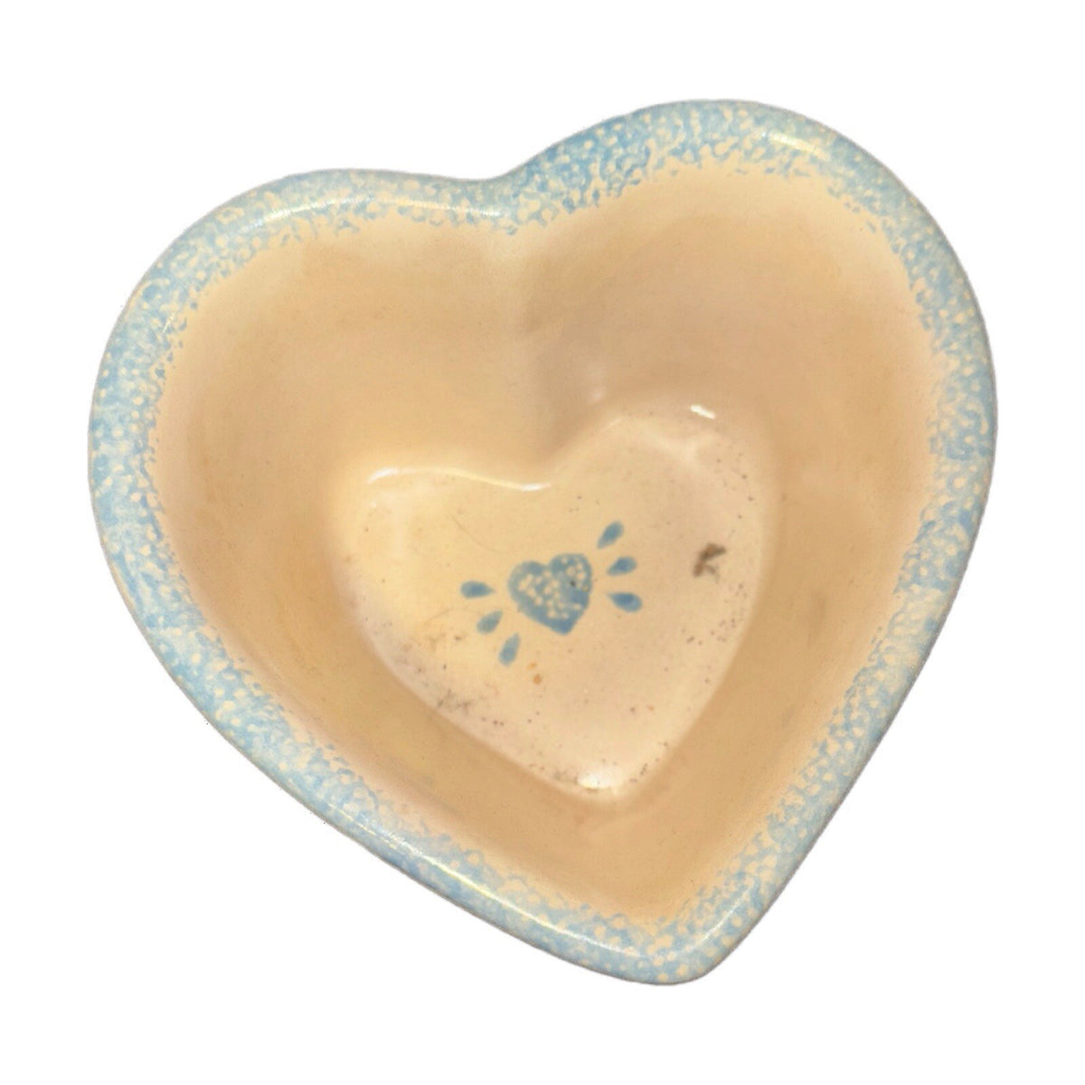 Vintage 1996 ABC Heart Shaped Deep Nesting Bowl Blue Spongeware Trim & Hearts