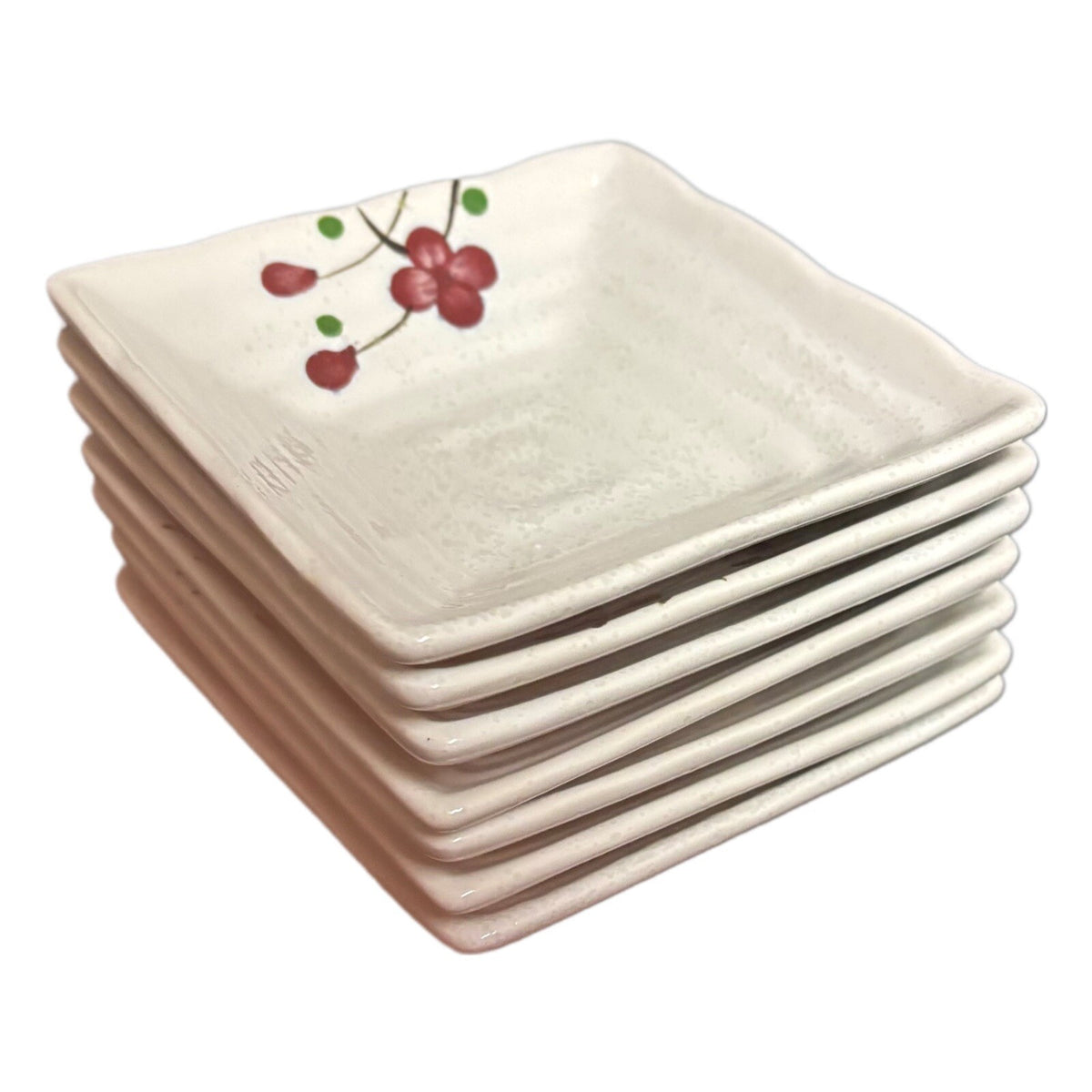 Vintage KoTo 7-Appetizer Red Flower Blossom Ceramic Japanese Condiment Side Dish