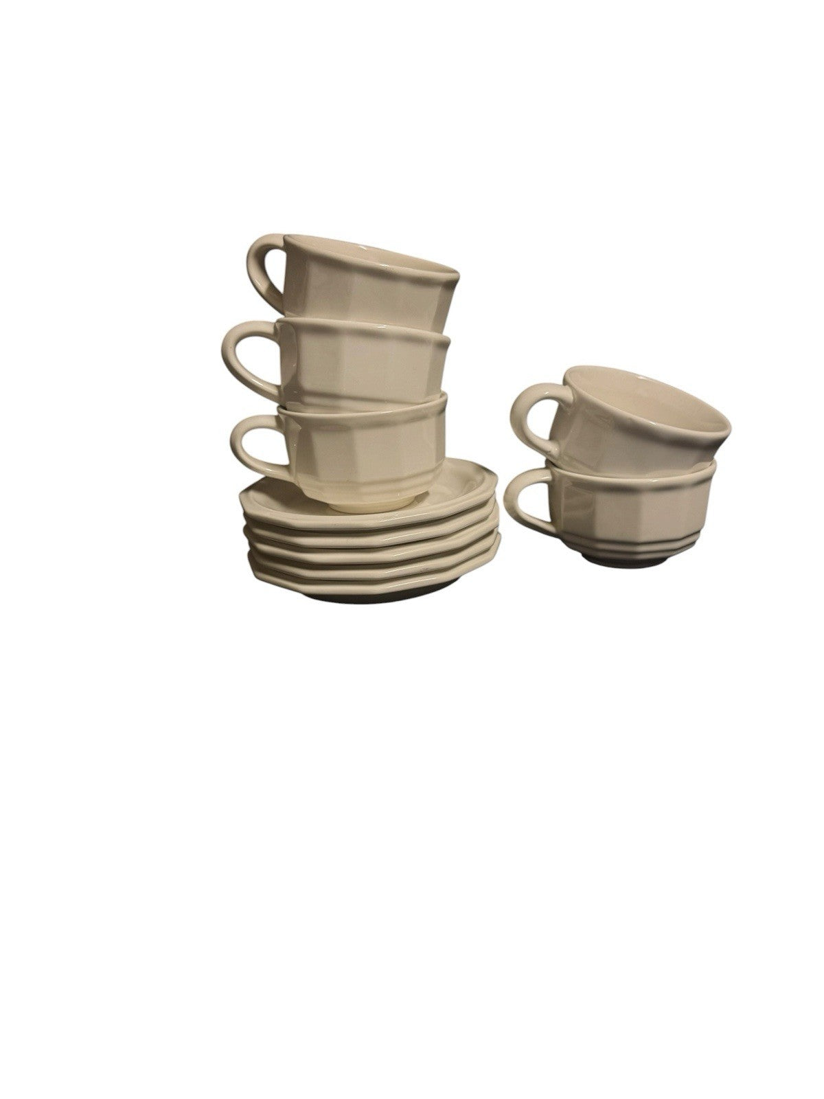 Vintage Pfaltzgraff Heritage White 5 Cups & Saucers Set Stoneware USA