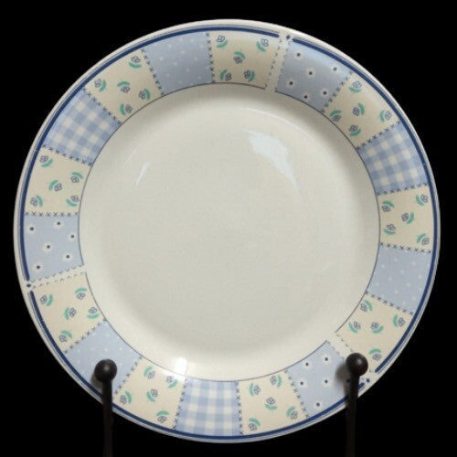 Gibson Designs HOME VALLEY 4-Dinner Plates 10 ½” D Lilac Squares Flowers On Rim