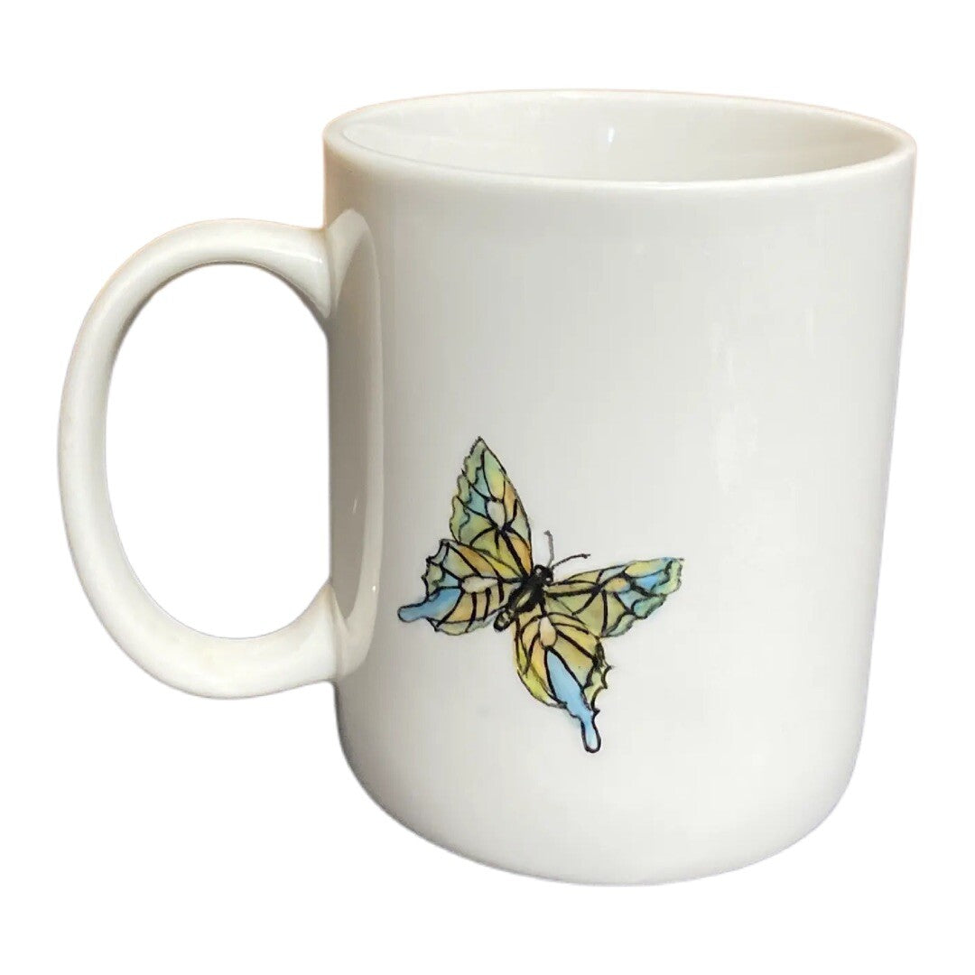 Butterflies Flowers Coffee Mug Hand Painted By Florence Gerber Porcelain Tea Cup