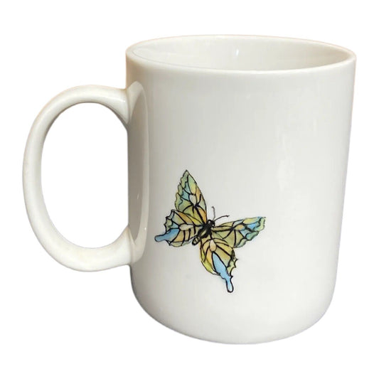 Butterflies Flowers Coffee Mug Hand Painted By Florence Gerber Porcelain Tea Cup