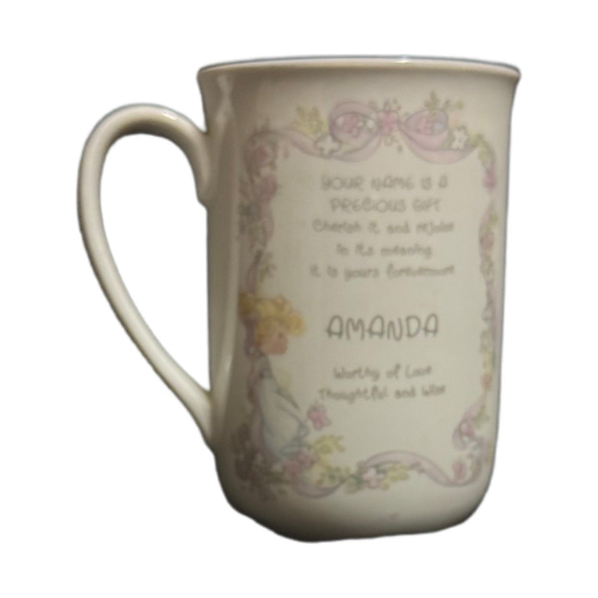 Precious Moments Amanda Mug 1990 Enesco Porcelain Coffee Cup Personalized Name