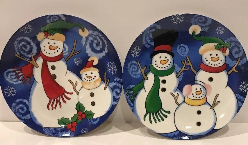 Set Of 4 Christmas Salad/Dessert Plates Snowman-VIGOR
