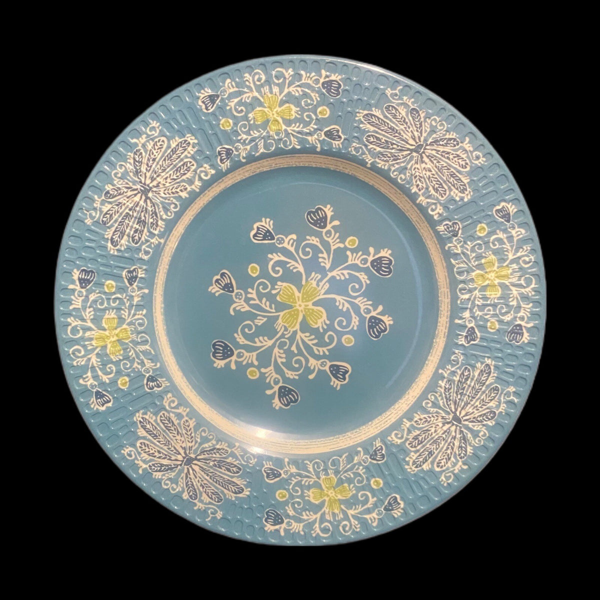 THRESHOLD MELAMINE 8-Salad Plates Yellow Orange Blue Floral & Paisley Textured