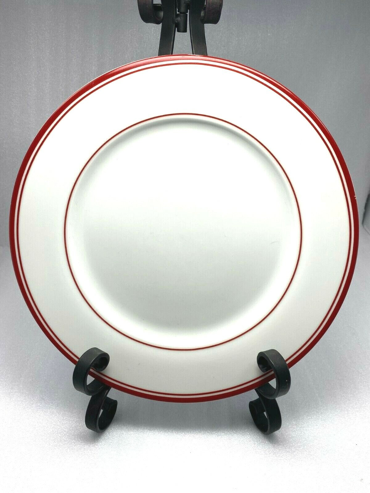Amazon Basics White Dinnerware Collection Red Stripe Ceramic