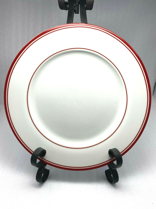 Amazon Basics White Dinnerware Collection Red Stripe Ceramic