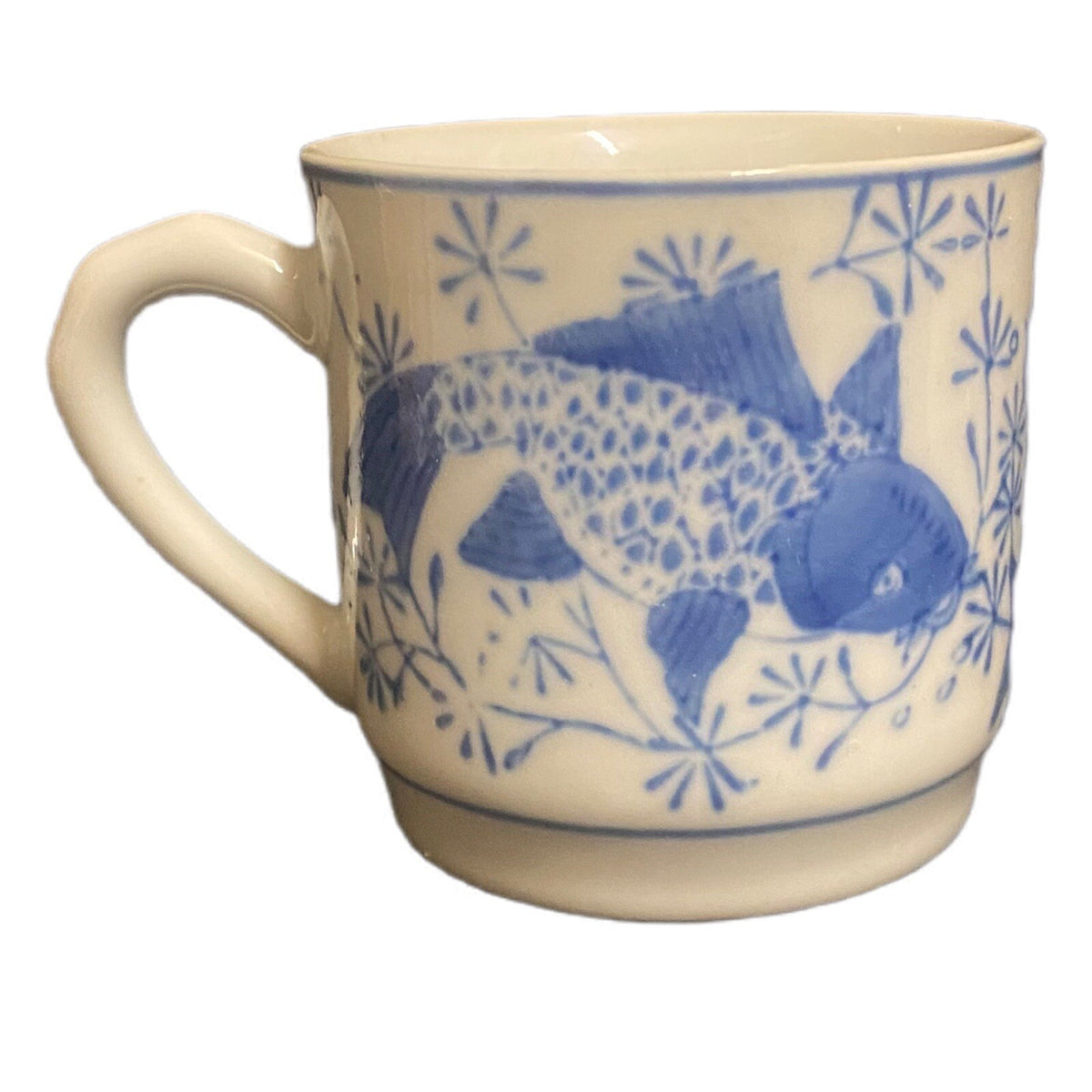 KOI FISH Cup Blue & White Carp Ceramic Coffee Tea Cup