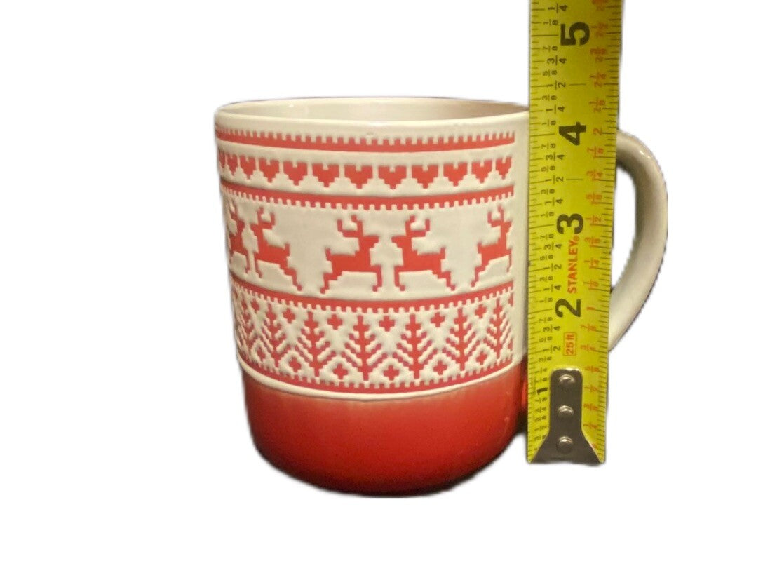 10 Strawberry Street Mug Christmas Reindeer Embossed Artisan Collection 16 Oz