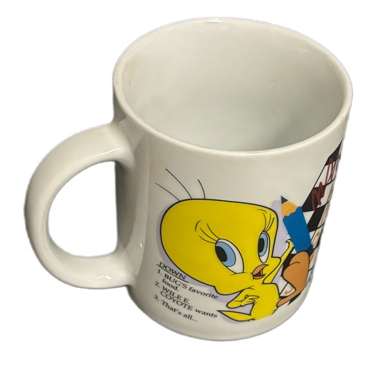 Warner Brothers Mug 1997 Tweety Bird Crossword Puzzle Looney Tunes Coffee Cup