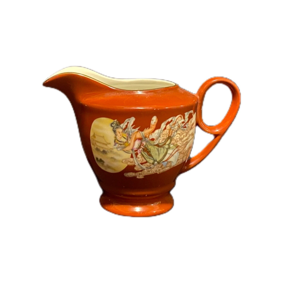 Antique Oriental Tea Set Godess of Wind China Teapot Cup Saucer Sugar Bowl Cream
