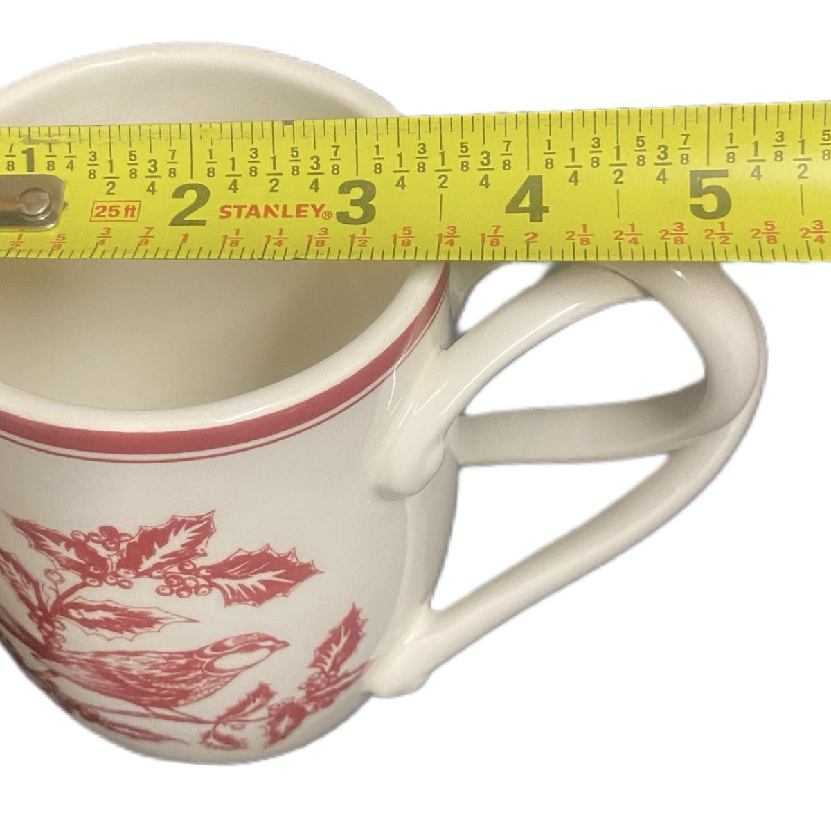 Williams-Sonoma Mug Holiday Toile Hollie Red Bird Berries Twisted Double Handle